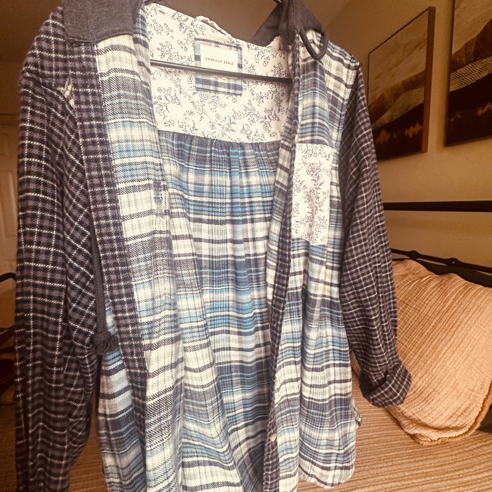 Blue and Black Plaid Button-Up Shirt